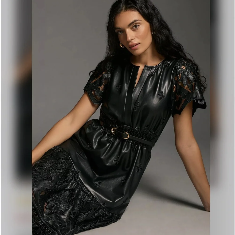 The Somerset Maxi Dress: Faux Leather Embroidered Edition 🔥 - Picture 2 of 10
